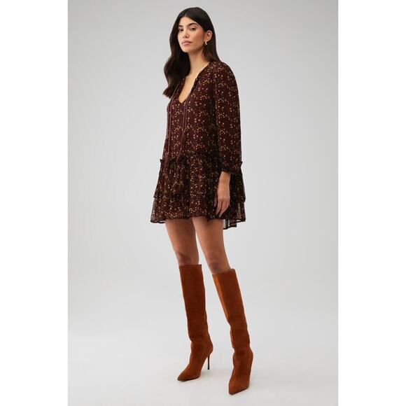 Cleobella Jaslynn Mini Dress | Boho Tiered Burgundy Floral | Size Small 803E - Picture 1 of 11